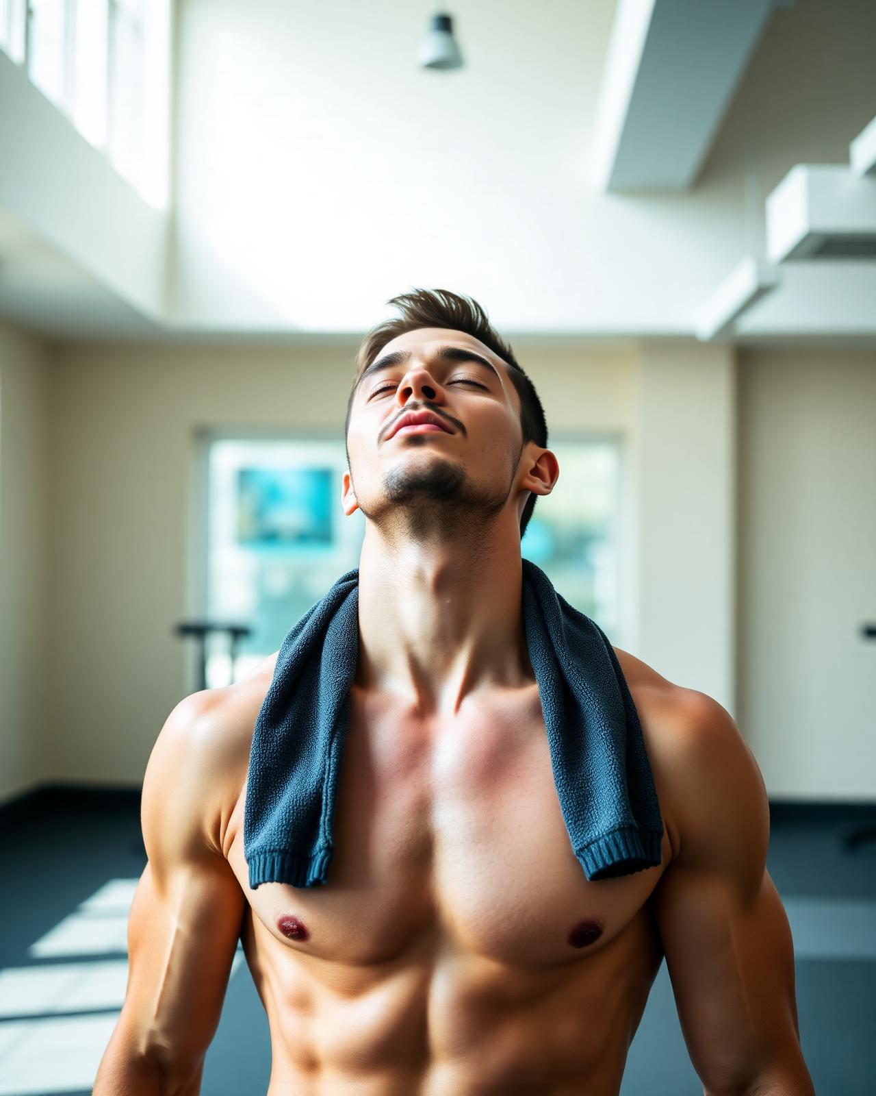 Atleta che respira profondamente dopo l'allenamento in palestra
